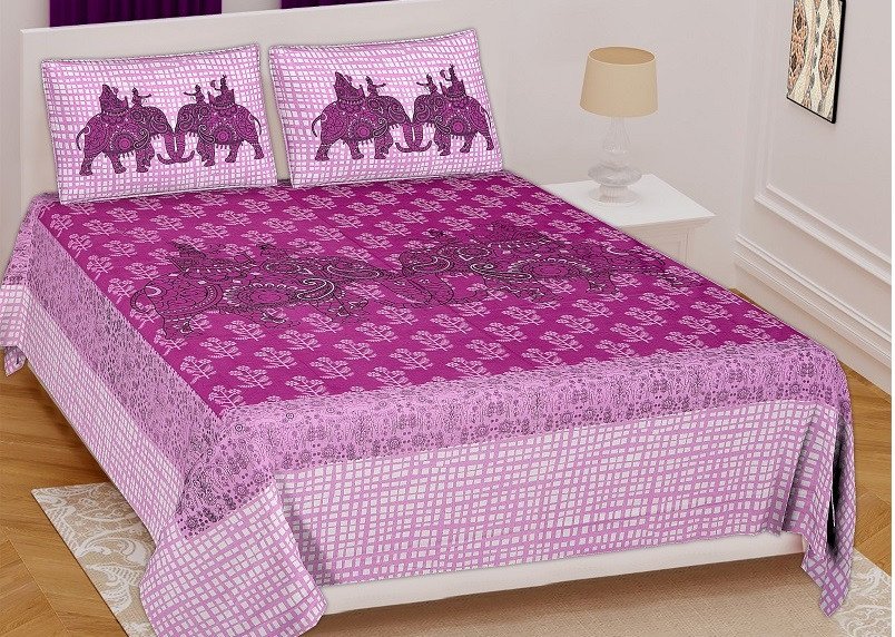 Sanganeri Mart Jaipuri Prints Cotton Bed sheet For Double Bed With Two Pillow Cover Size 85 x 95 Inch