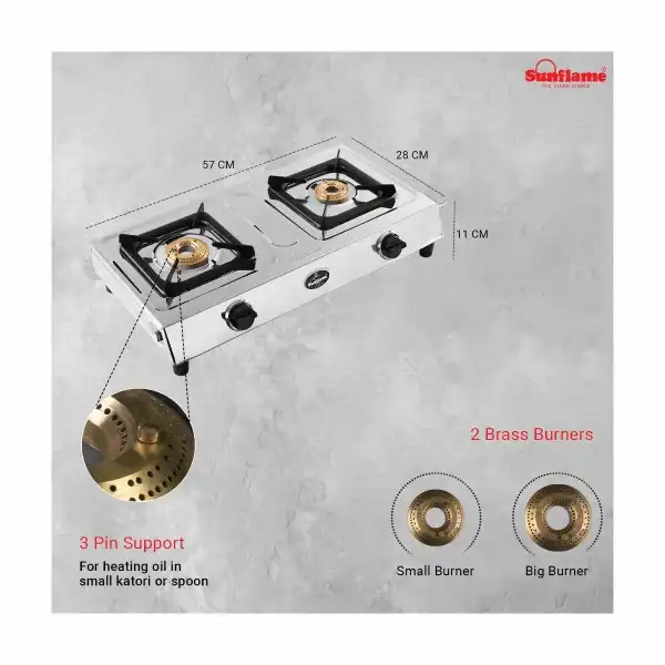 Sunflame steel gas stove deals 2 burner