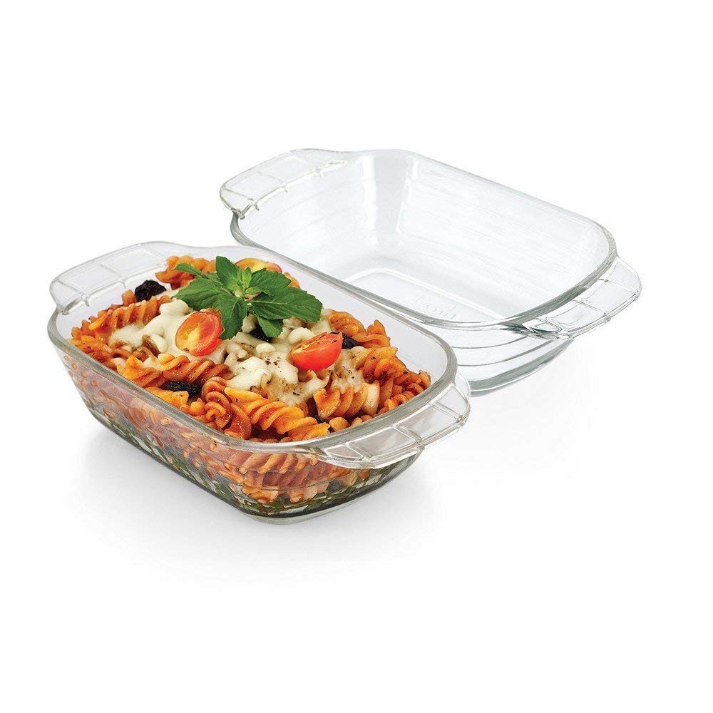 Cello Modena Rectangle Glass Baking Dish Set, Oven Safe, Microwave Safe (500ml each, Clear) -Set of 2