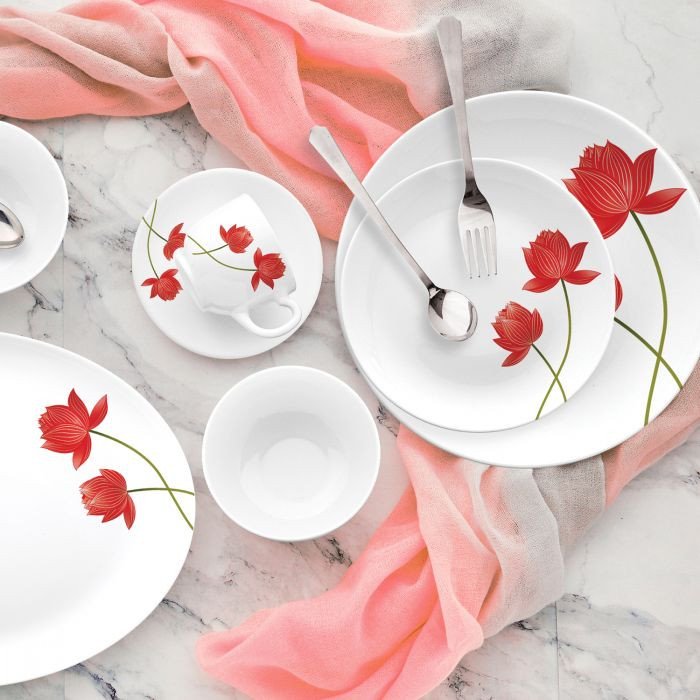 Cello Red Lotus Dinner Set Opal Dinnerware Royale Collection 35 Pcs