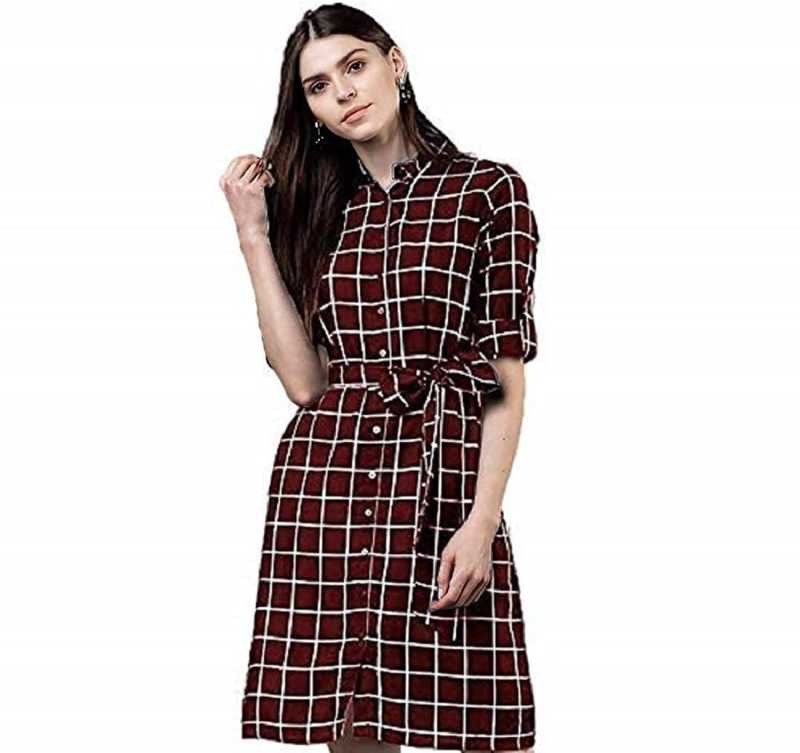 Women Shirt Maroon Dress