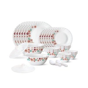 Larah by Borosil Opalware Dinner Set - 35 Pieces, White