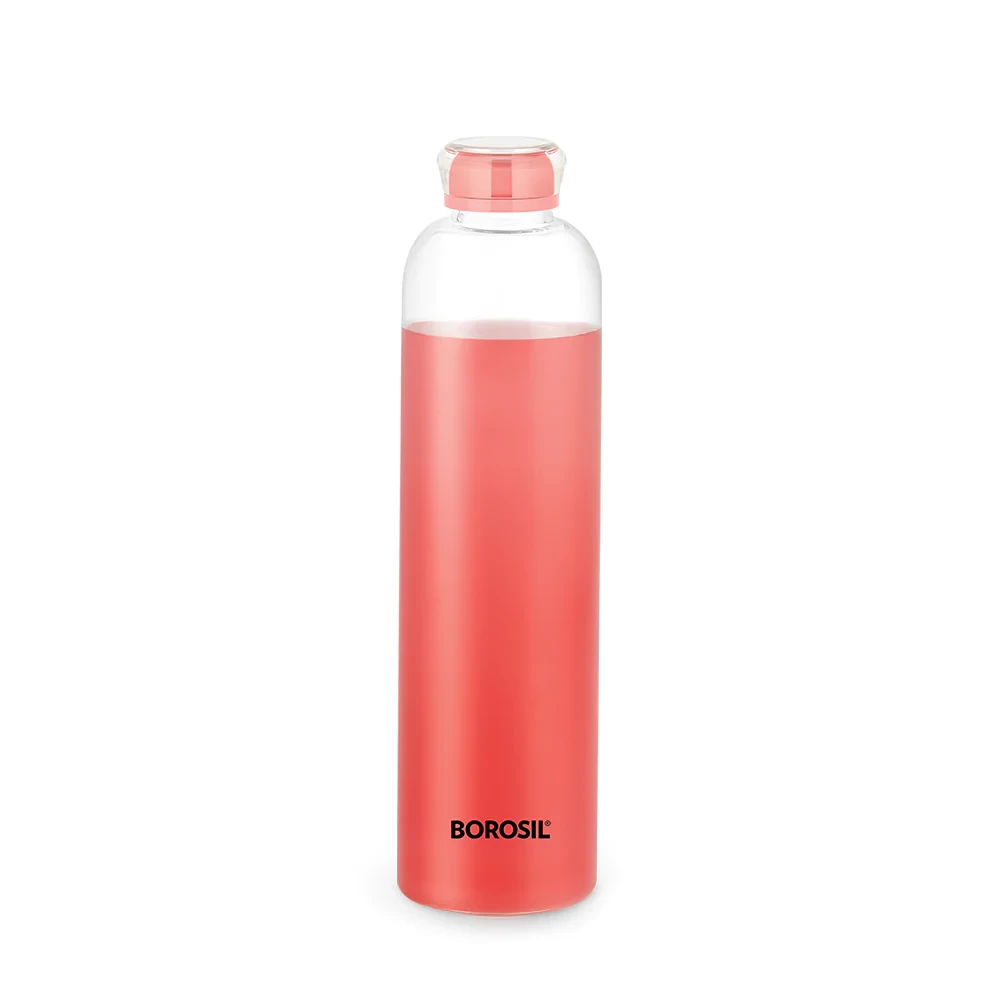 Borosil Crysto Glass Bottle - Pink Lid 1 Liter