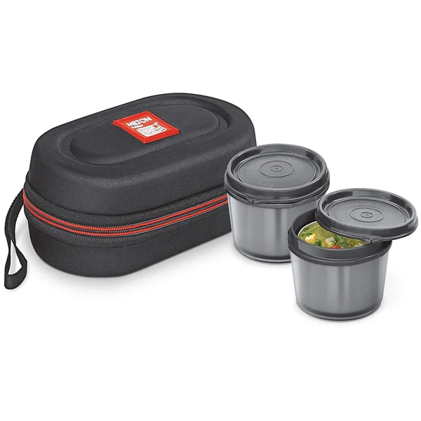 Milton Nutri Stainless Steel Insulated Lunch Box, 320ml, Set of 2, Black