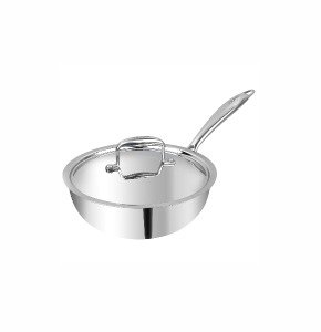 Vinod Platinum Triply Stainless Steel Deep Frypan with Lid- 20 cm (Induction Friendly)- Silver
