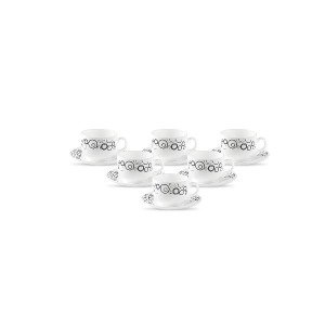 Diva from La Opala Mystrio Black Opalware Cup & Saucer Set Iris, 6 pcs, White