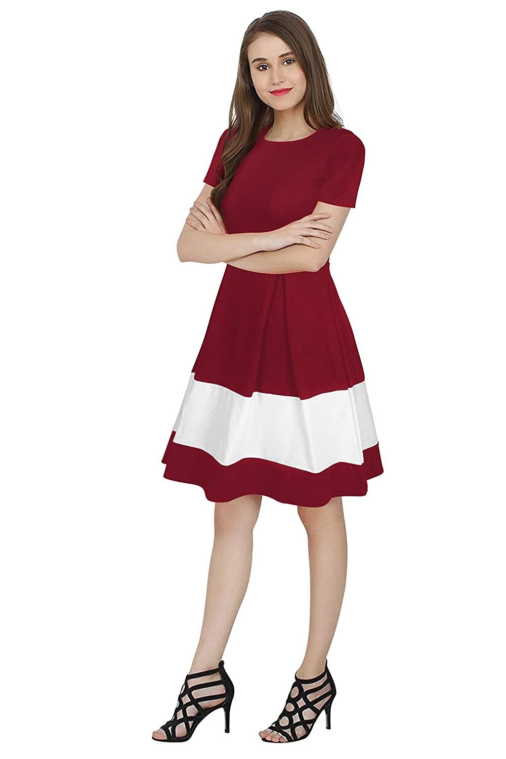 Buy Myshka Women's Pure Cotton 3/4 Sleeve Round Neck Casual Maroon Dress  (Size-XXL) Online at Best Prices in India - JioMart.