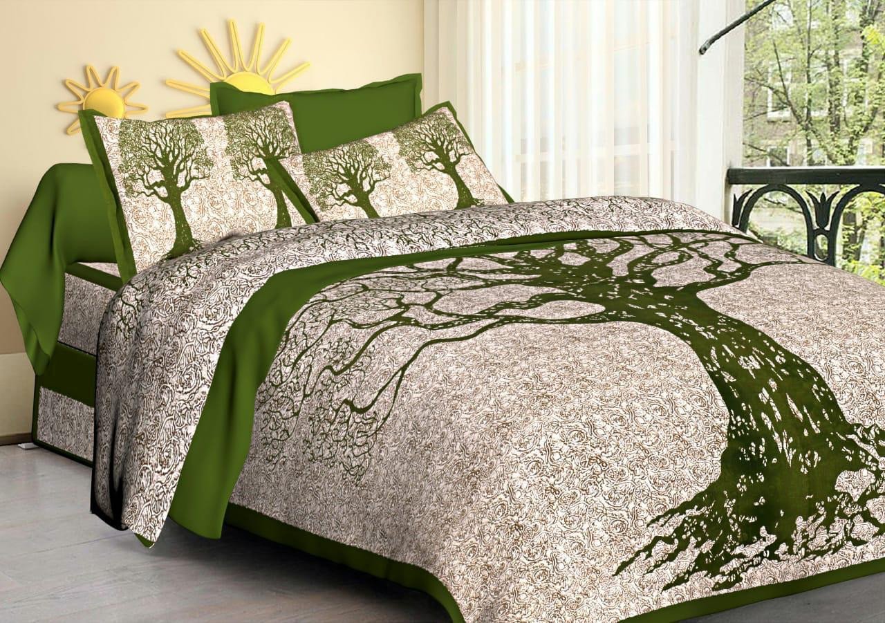Sanganeri Mart Jaipuri Prints Cotton Bed sheet For Double Bed With Two Pillow Cover Size 85 x 95 Inch