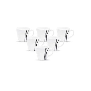 La Opala Diva Quadra Collection Opal Glass Coffee Mug Set - 6 pcs (Midnight Black, White, 190 ML)