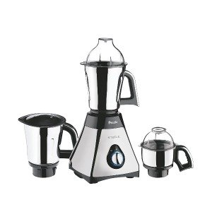 Preethi Steele MG 206 Mixer Grinder - 550W, 3 Jars (Silver/Black) | 110V