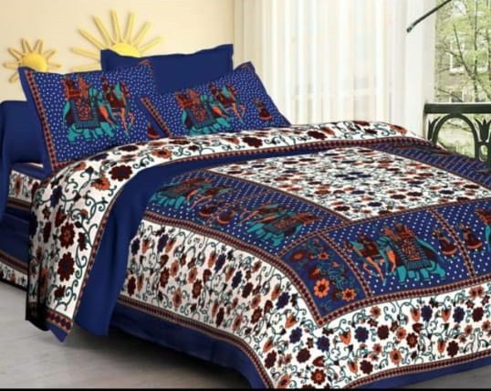 Sanganeri Mart Jaipuri Prints Cotton Bed sheet For Double Bed With Two Pillow Cover Size 85 x 95 Inch
