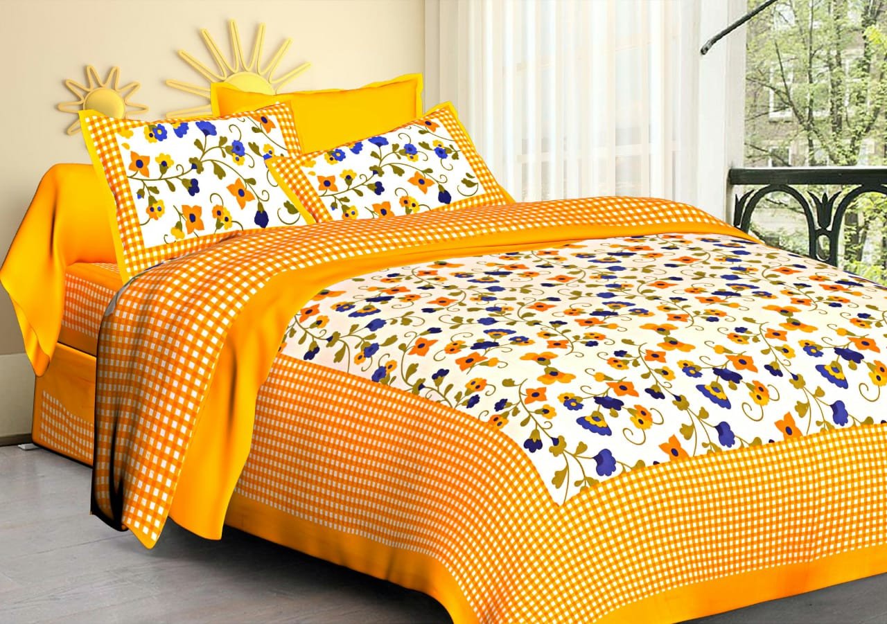 Sanganeri Mart Jaipuri Prints Cotton Bed sheet For Double Bed With Two Pillow Cover Size 85 x 95 Inch