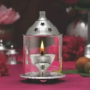 Borosil Akhand Diya Nickel-Table Akhand Diya-(Small, Nickel)