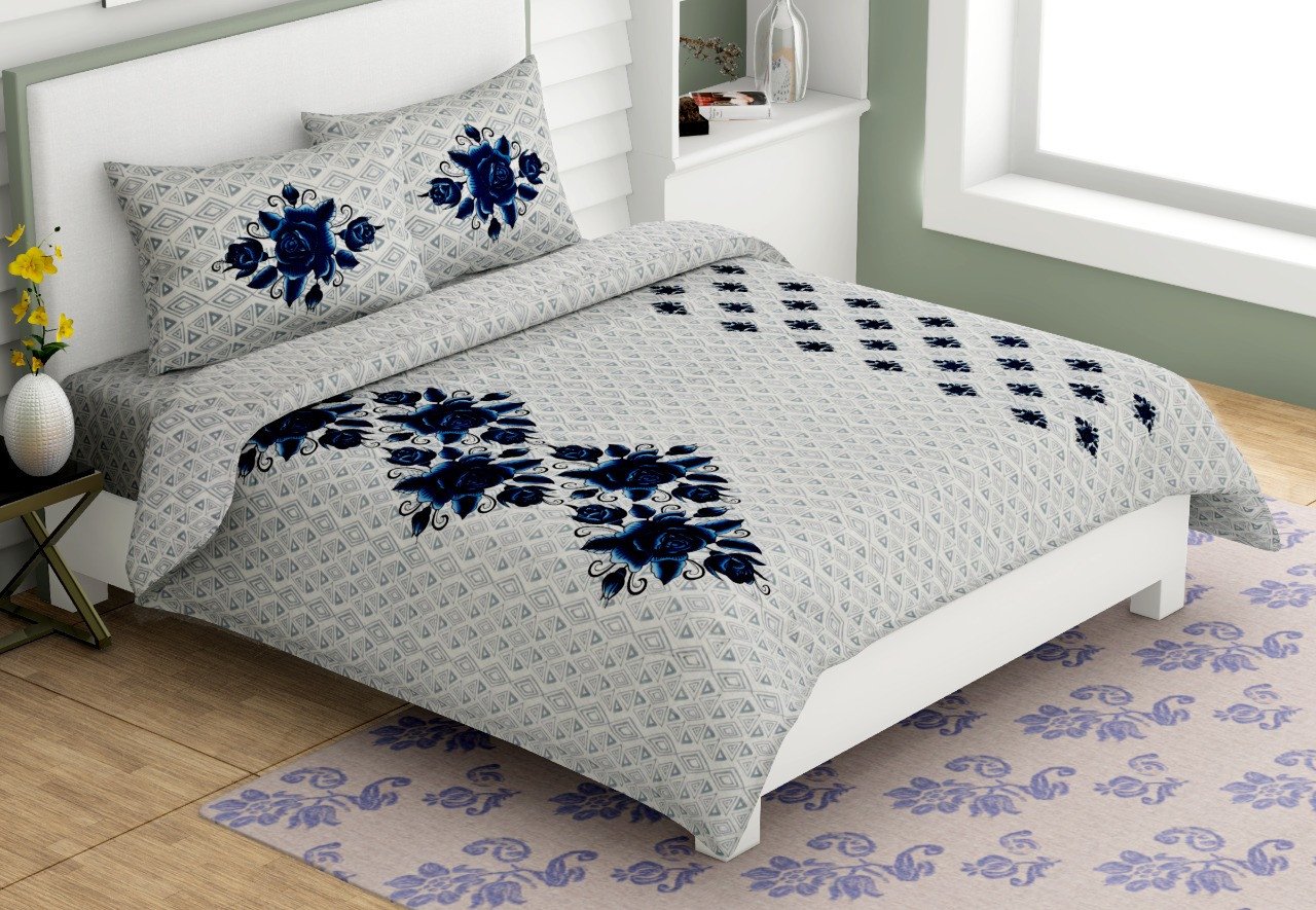 Sanganeri Mart Jaipuri Prints Cotton Bed sheet For Double Bed With Two Pillow Cover Size 85 x 95 Inch