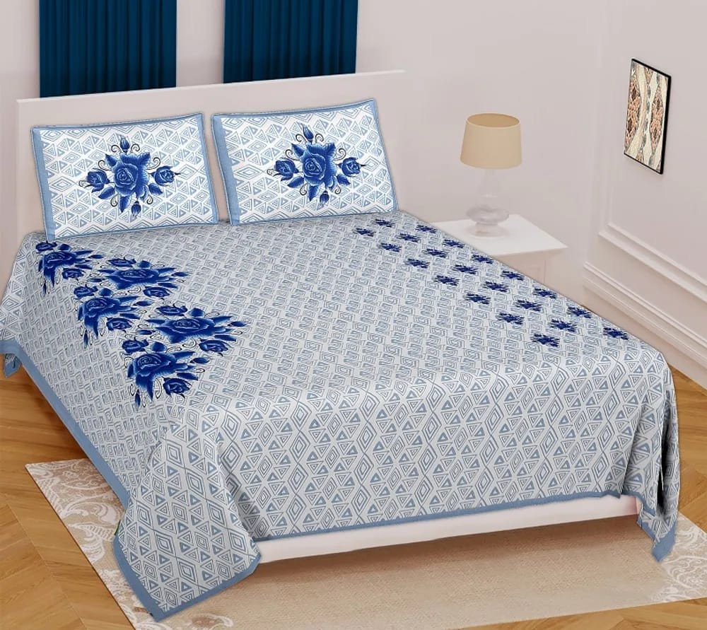Sanganeri Mart Jaipuri Prints Cotton Bed sheet For Double Bed With Two Pillow Cover Size 85 x 95 Inch