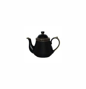 Femora Indian Ceramic Fine Bone China Gold Line Black Tea Kettle Tea Pot for Office, Home, 1pc, Serving for 3 Black