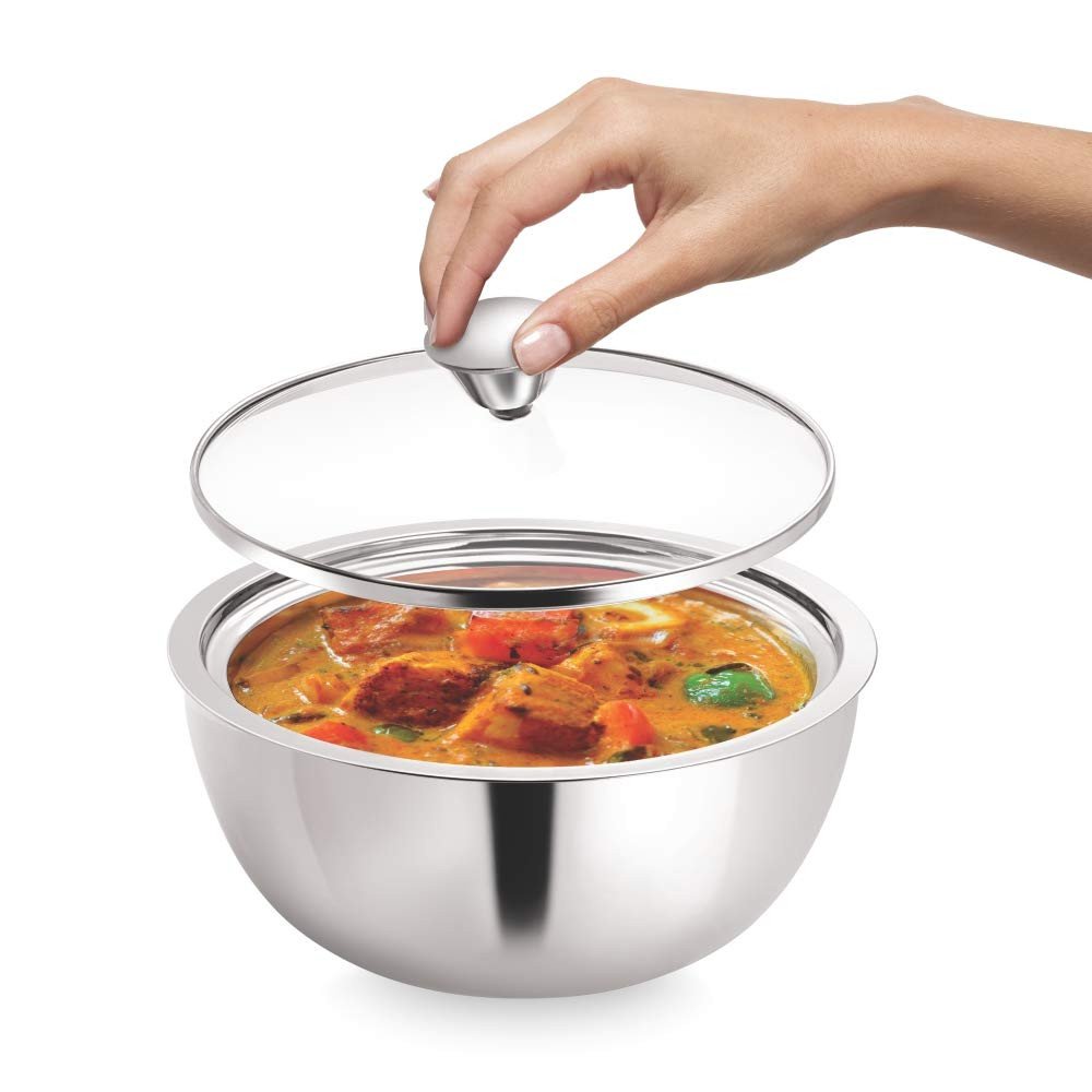 Borosil Stainless Steel Curry Server - 1.5L, 1 Piece, Silver