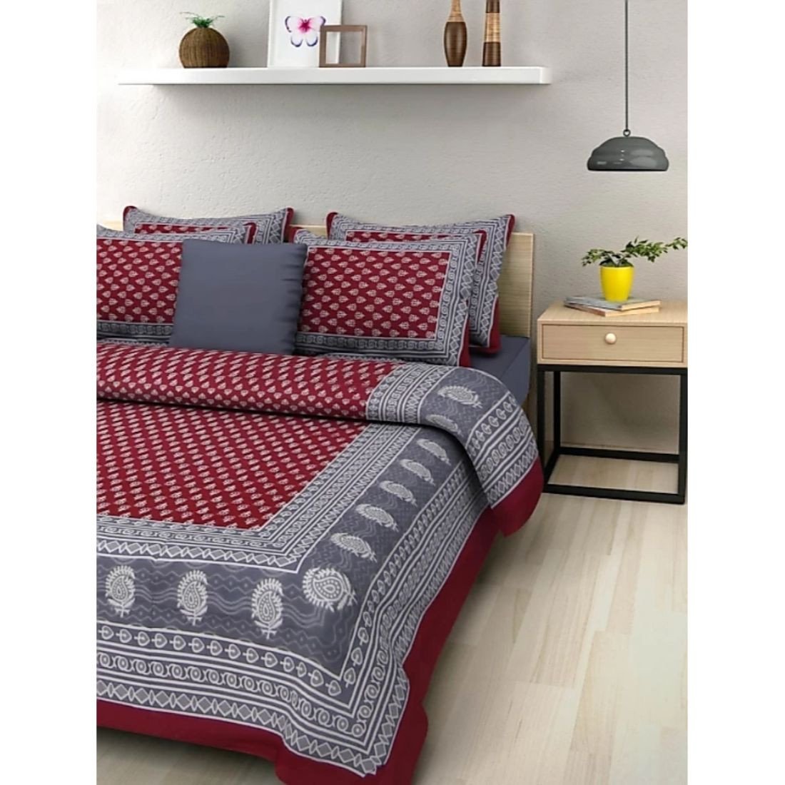 Jaipuri Prints Cotton Bed sheet For Double Bed With Two Pillow Cover Size 85 x 95 Inch