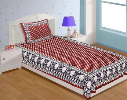 Sanganeri Mart Jaipuri Prints Cotton Bed sheet For Single Bed / Diwan Bed Sheet With One Pillow Cover Size 60 x 90 Inch