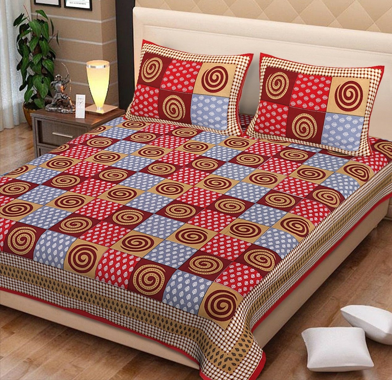 Sanganeri Mart Jaipuri Prints Cotton Bed sheet For Double Bed With Two Pillow Cover Size 85 x 95 Inch