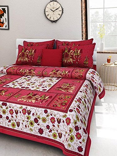 Jaipuri Prints Cotton Bed sheet For Double Bed With Two Pillow Cover Size 85 x 95 Inch
