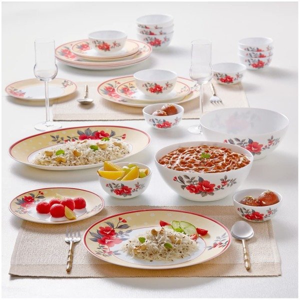 Borosil Opal Glass Kohinoor Pink Sapphire Dinner Set - Pack of 27  (Microwave Safe)