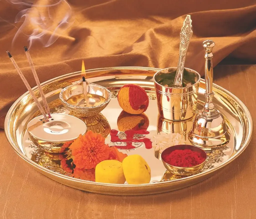Borosil Pure Brass Puja Thali with Pooja Accesories