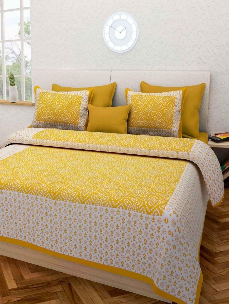 Sanganeri Mart Jaipuri Prints Cotton Bed sheet For Double Bed With Two Pillow Cover Size 85 x 95 Inch