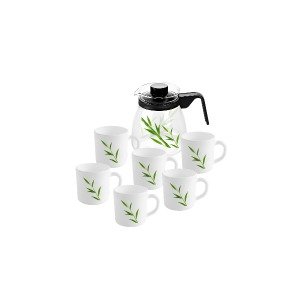 Cello Dazzle Coffee Set in Bamboo Grove Design - 6 Cups and Saucers with Teapot and Sugar Pot