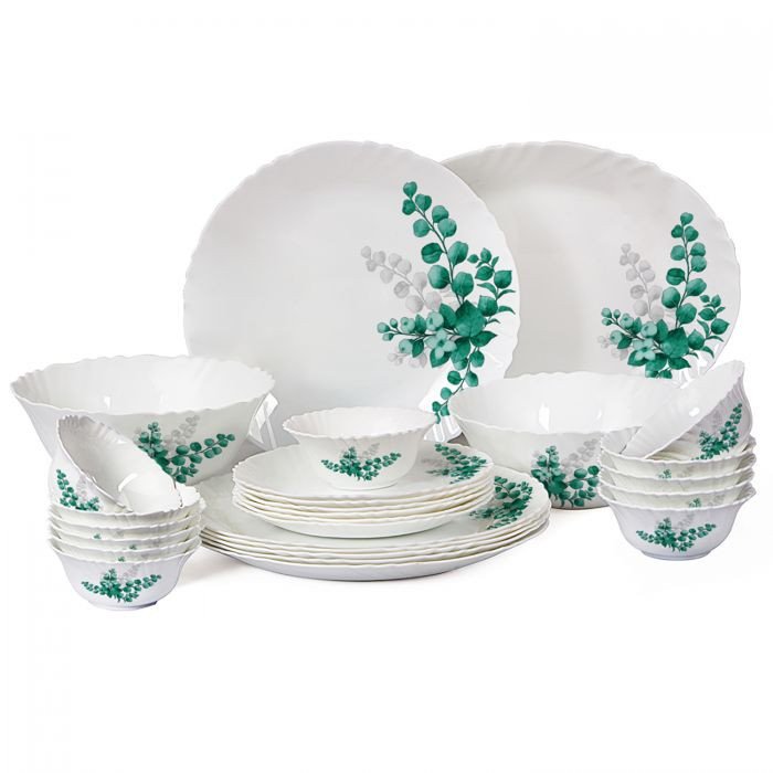Cello Aqua Leaves Dinner Set Opal Dinnerware Imperial Collection 27 Pcs