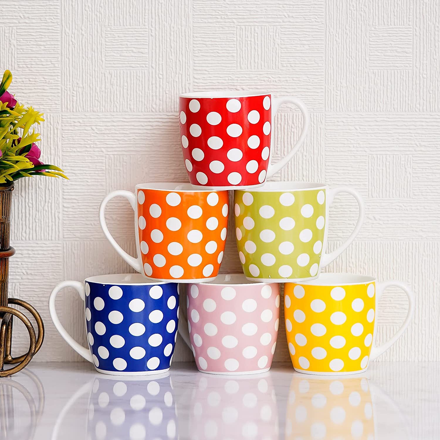 Indian Ceramic Multicolor Tea Cup - 6 Pcs- 160 ML