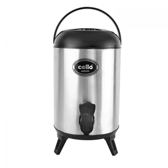 Cello Jaguar Stainless Steel Double Walled Water Jug & Dispensers, Black (Hot and Cold,Horeca Steel) 10000 ml