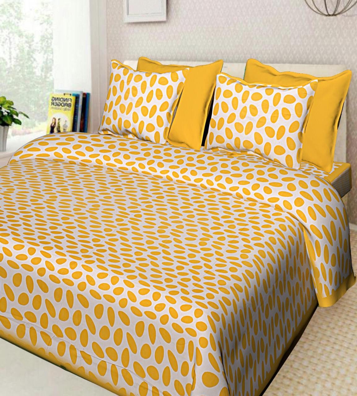 Sanganeri Mart Jaipuri Prints Cotton Bed sheet For Double Bed With Two Pillow Cover Size 85 x 95 Inch