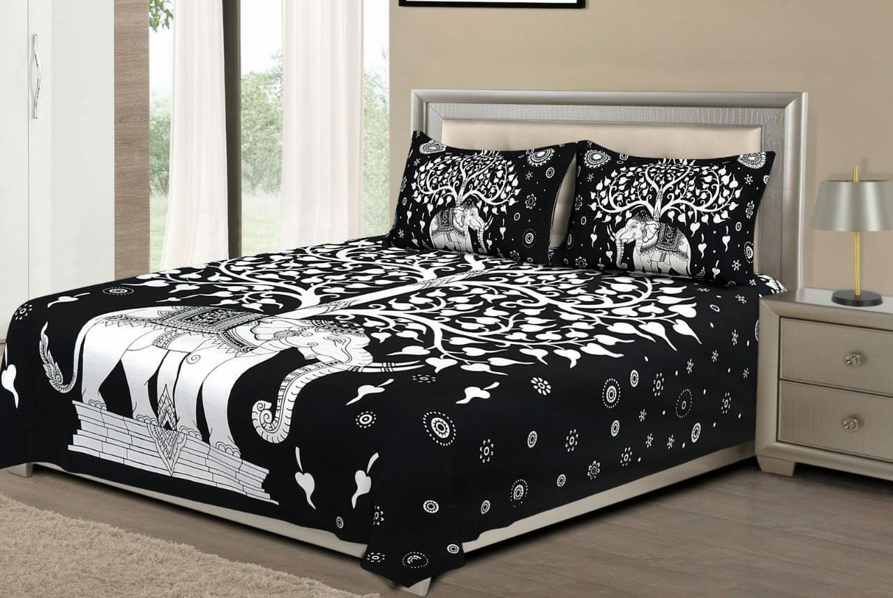 Sanganeri Mart Jaipuri Prints Cotton Bed sheet For Double Bed With Two Pillow Cover Size 85 x 95 Inch