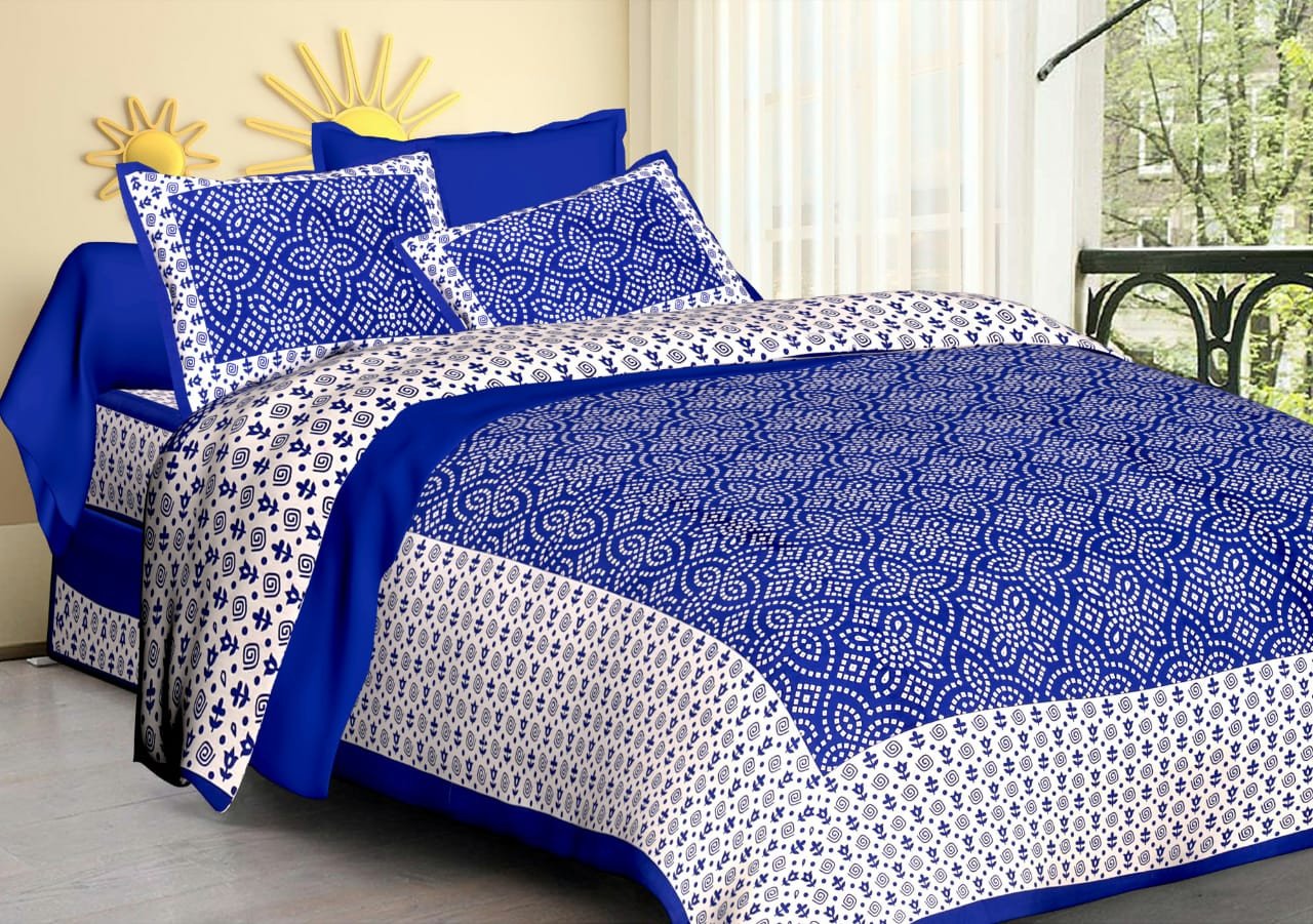 Sanganeri Mart Cotton Bed Sheet For Double Bed With Two Pillow Cover Size 85 x 95 Inch