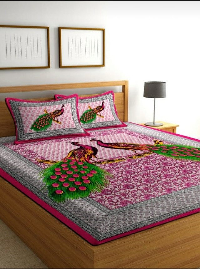 Sanganeri Mart Jaipuri Prints Cotton Bed sheet For Double Bed With Two Pillow Cover Size 85 x 95 Inch