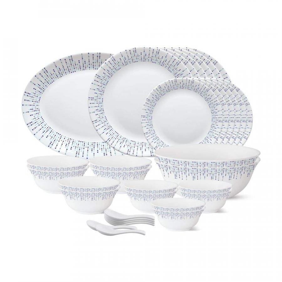 Larah By Borosil Tiara Series Opalware Dinner Set 33 Pcs