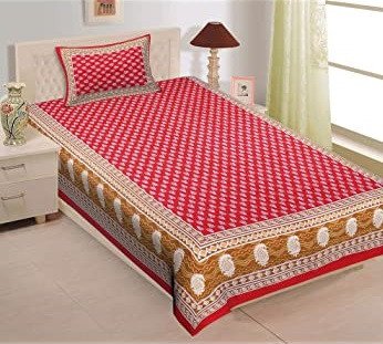 Sanganeri Mart Jaipuri Prints Cotton Bed sheet For Single Bed / Diwan Bed Sheet With One Pillow Cover Size 60 x 90 Inch