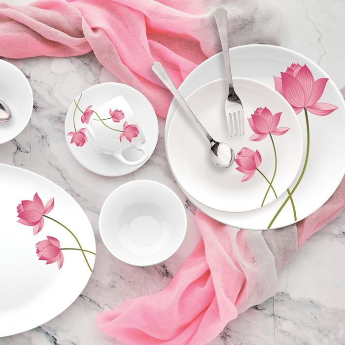 Cello Pink Lotus Dinner Set Opal Dinnerware Royale Collection 45 Pcs