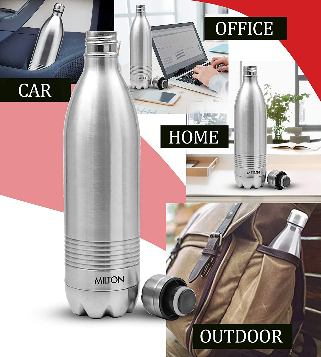 Milton Duo DLX 1000 Thermosteel 24 Hours Hot and Cold Water Bottle 1 Litre Silver 