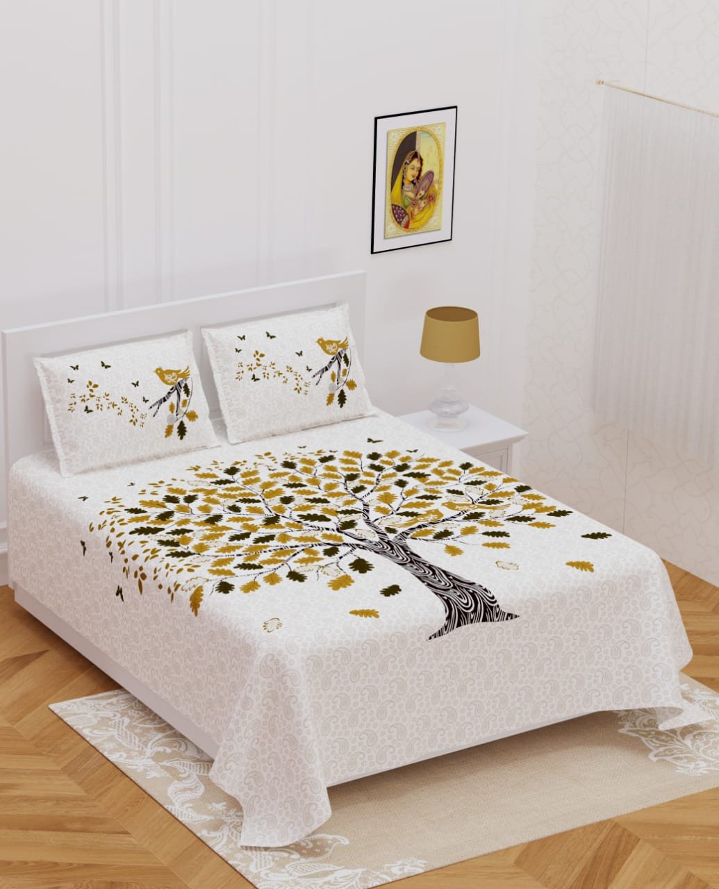 Sanganeri Mart Jaipuri Prints Cotton Bed sheet For Double Bed With Two Pillow Cover Size 85 x 95 Inch