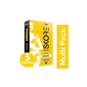 Skore Dotted & Coloured Condoms - Banana Flavoured, 5x10's pack Multipack