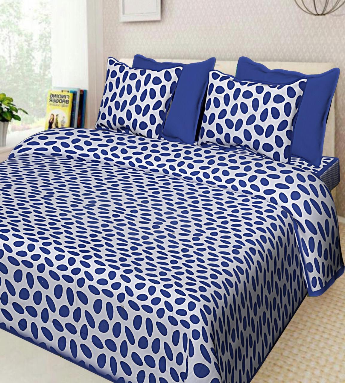 Sanganeri Mart Jaipuri Prints Cotton Bed sheet For Double Bed With Two Pillow Cover Size 85 x 95 Inch