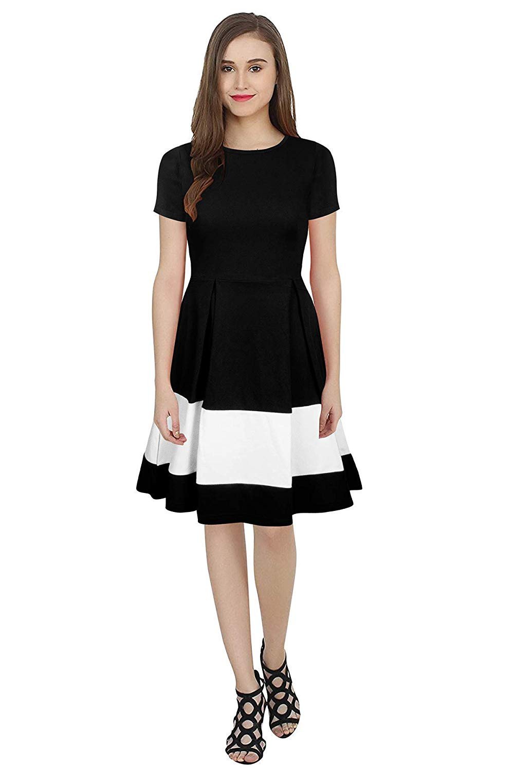 Women Skater White, Black Dress