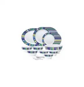 Larah By Borosil Tiara Opalware Glass 33 Piece Dinner Set