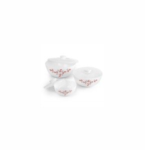 Cello Opalware Twilight Floral Mixing Bowls with Lid(500ml, 1000ml,1500ml), 3 Pc, White