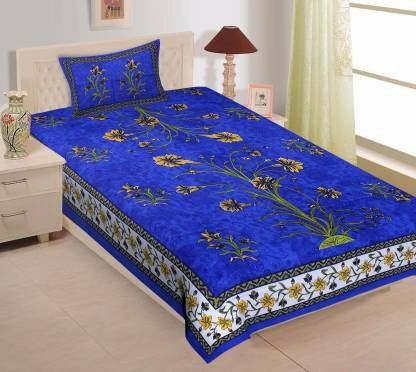 Sanganeri Mart Jaipuri Prints Cotton Bed sheet For Single Bed / Diwan Bed Sheet With One Pillow Cover Size 60 x 90 Inch