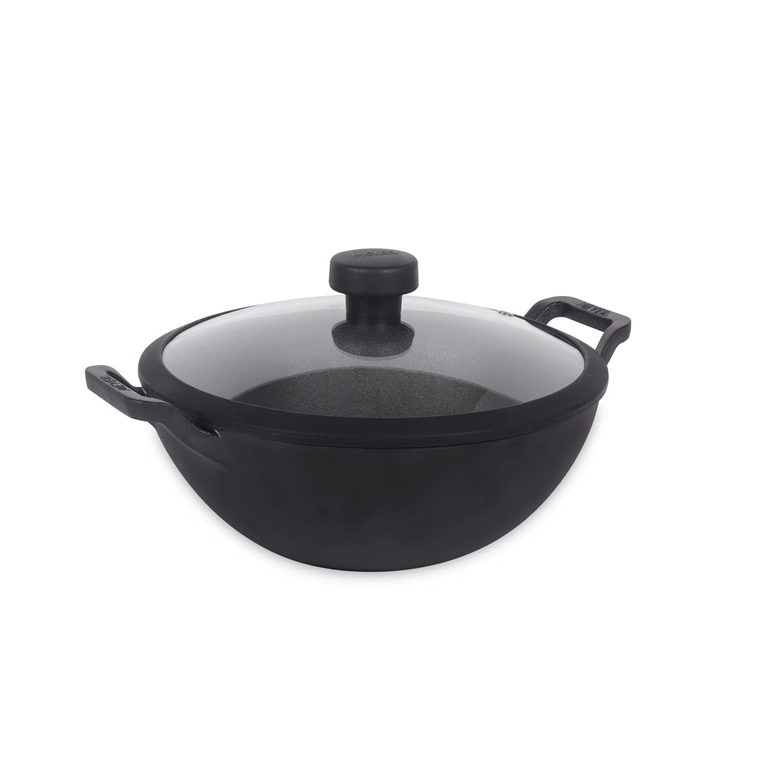 Meyer Pre Seasoned Cast Iron Deep Kadhai (20 cm, Black)