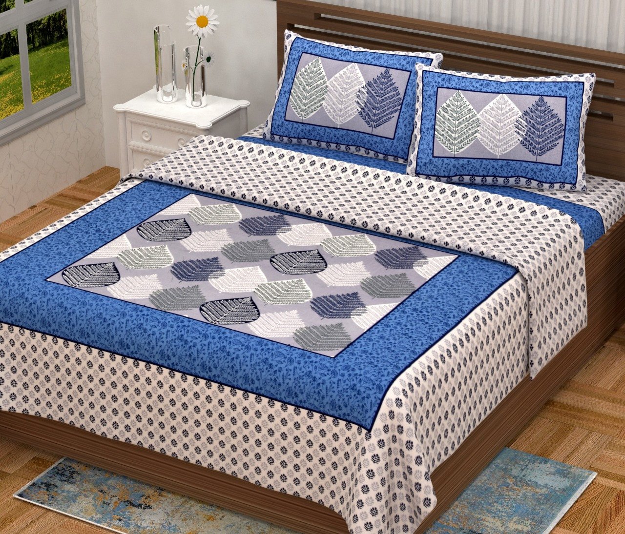 Jaipuri Prints Cotton Bed sheet For Double Bed With Two Pillow Cover