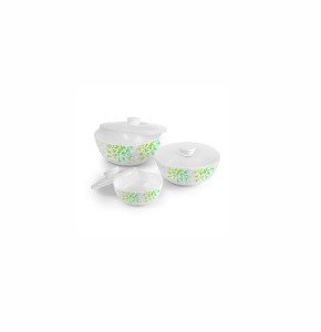 Cello Opalware Green Orchard Mixing Bowls with Lid (500ml, 1000ml, 1500ml), 3 PC, White